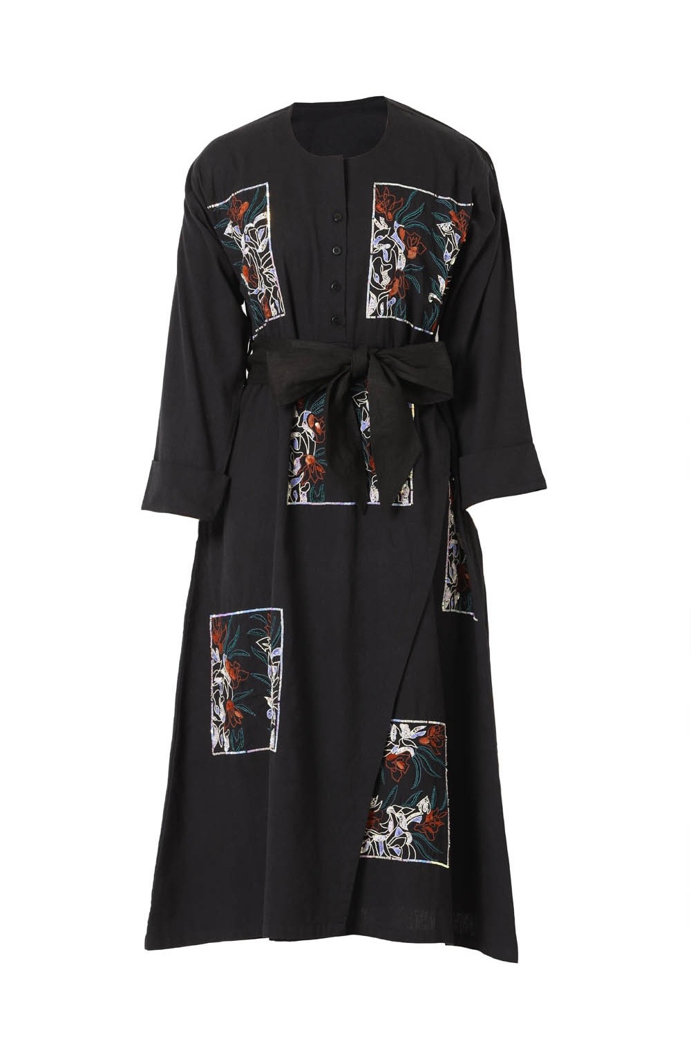 Anthracite Embroidered Wrap Dress