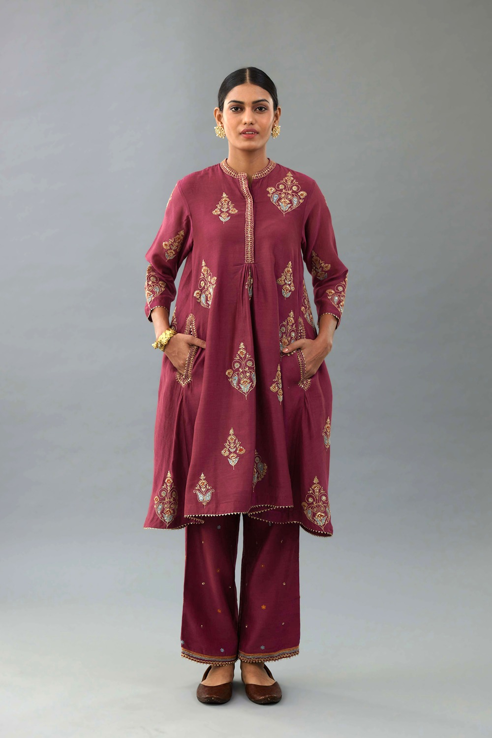 Beige short kurta with pant - set of two by Raasleela | The Secret Label