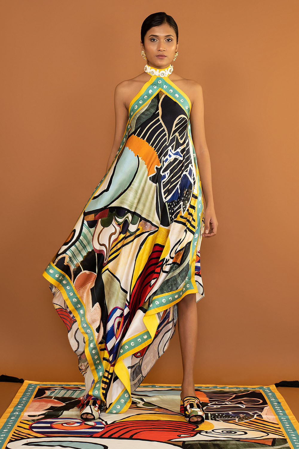 Iconomash Embellished Silk Flute Dress