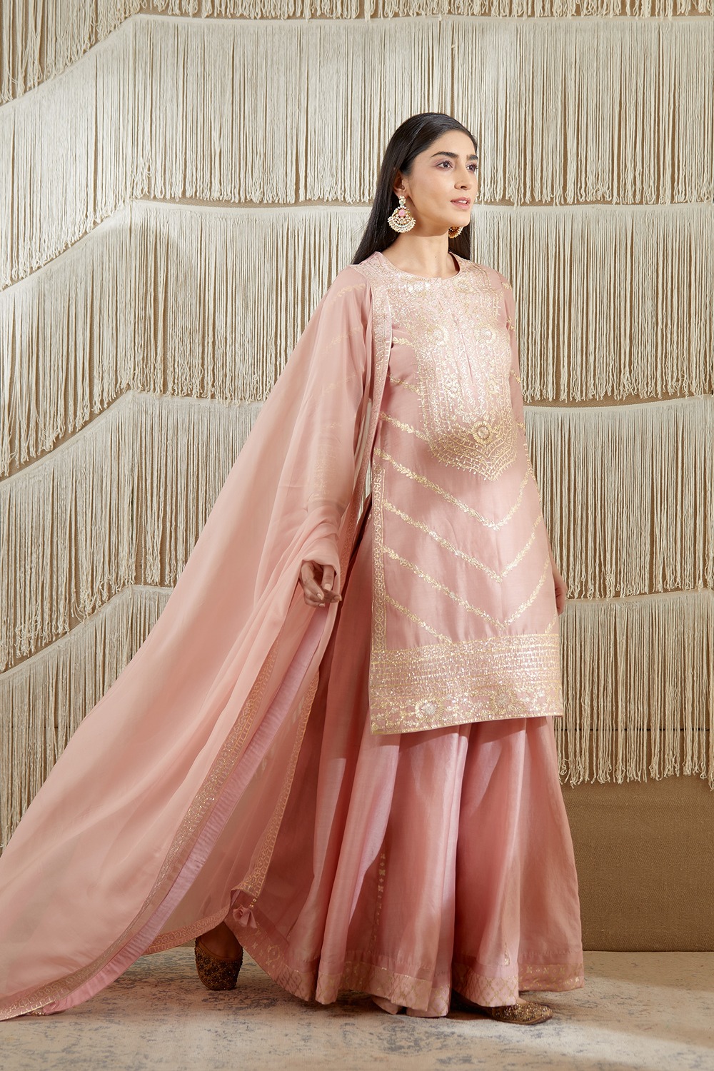 Powder Pink Embroidered Sharara Set
