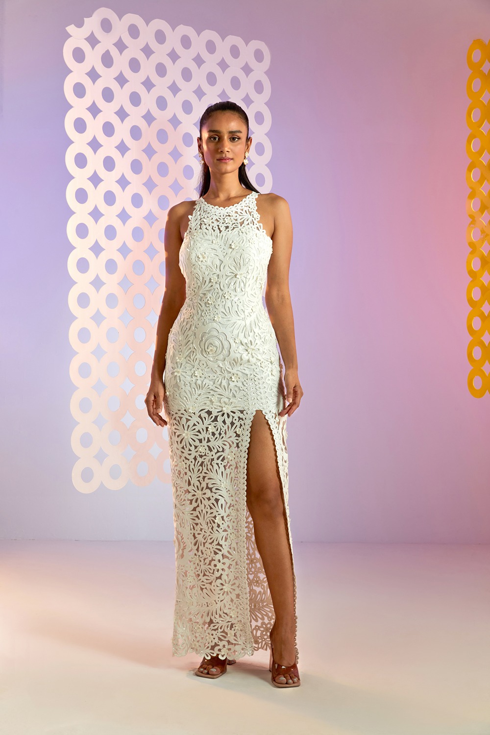 Souza Signature Applique And Hand Embellished Ivory Gown 