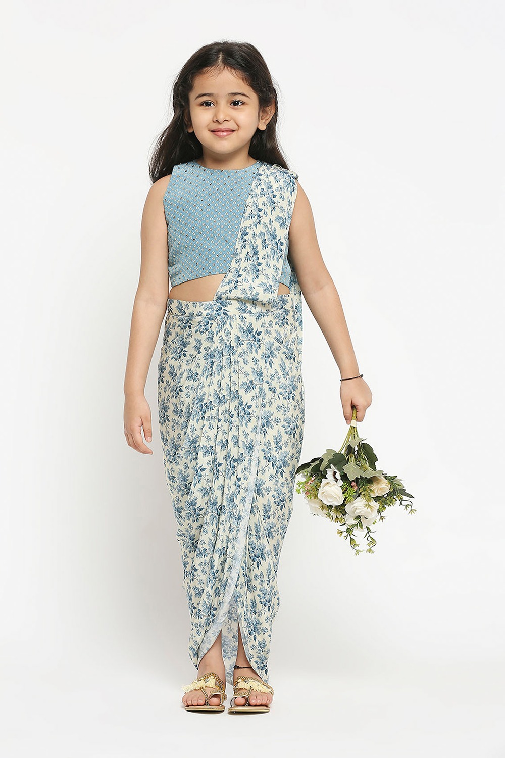  Blue Floral Pre Stitched Saree