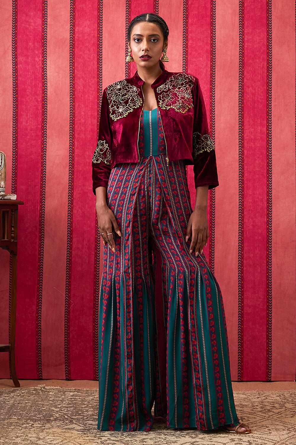 Qala Embroidered Jumpsuit With Jacket