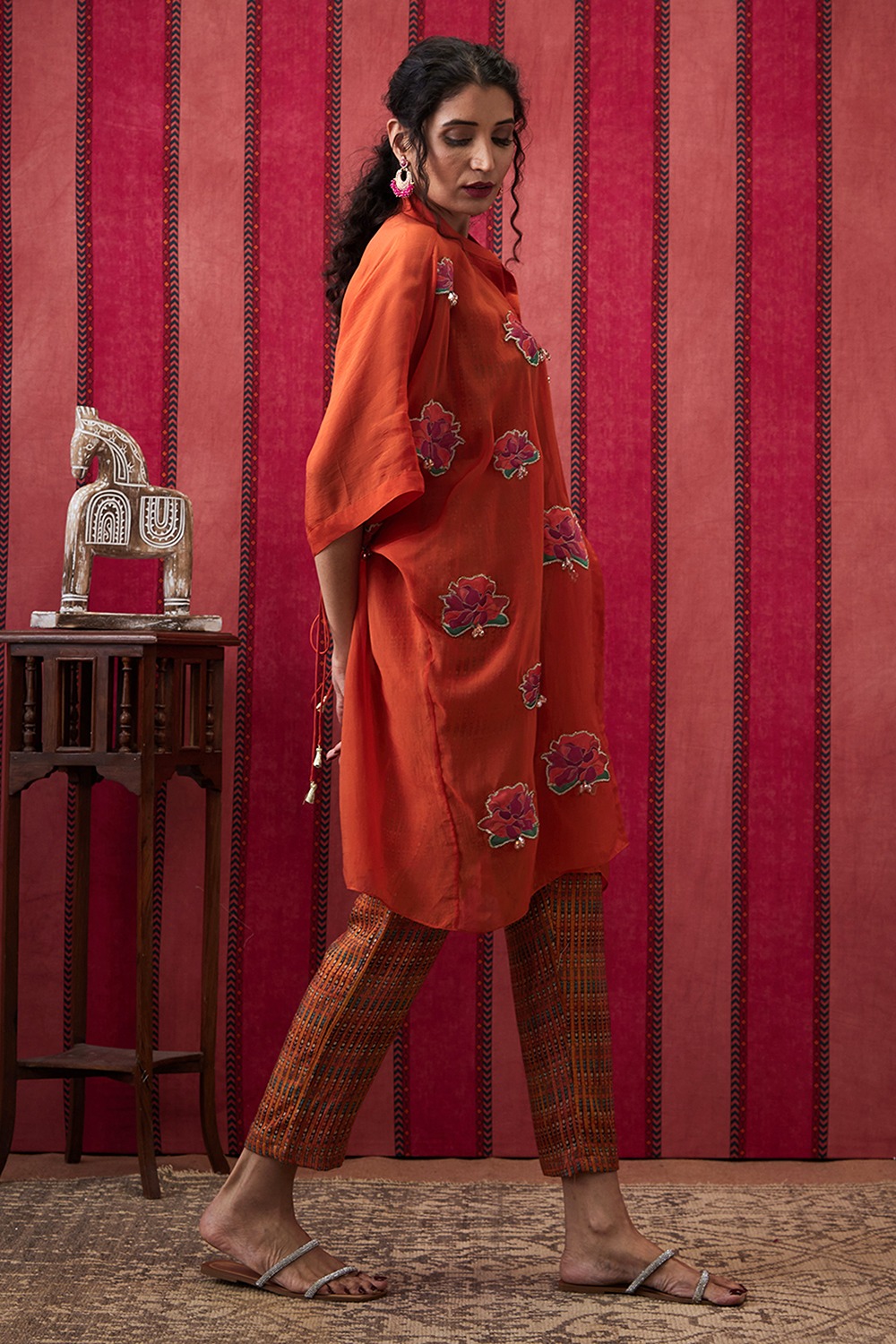 Adah Embellished Co-ord Set With Kimono Shirt