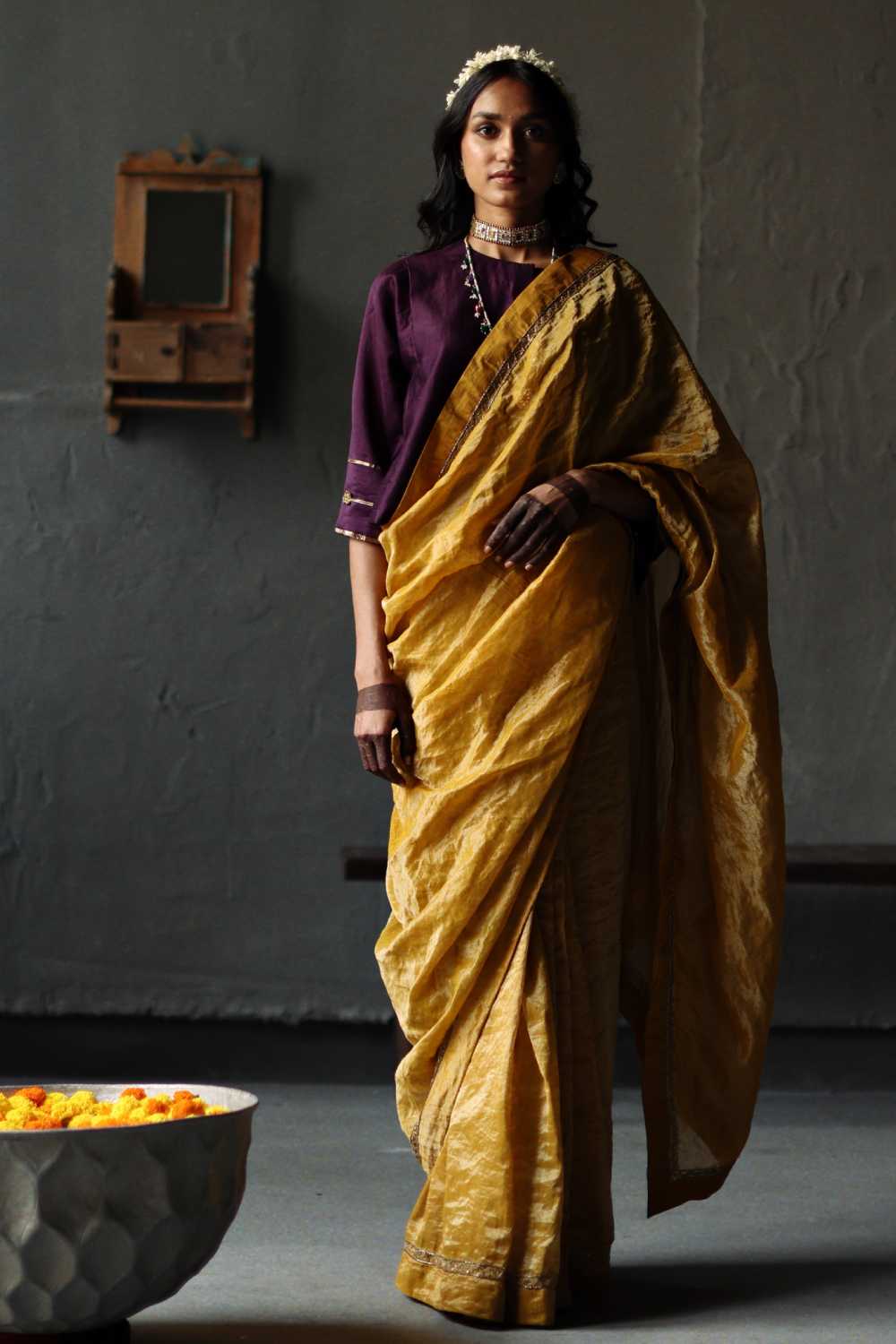 Super Classic Embroidered Saree-Yellow