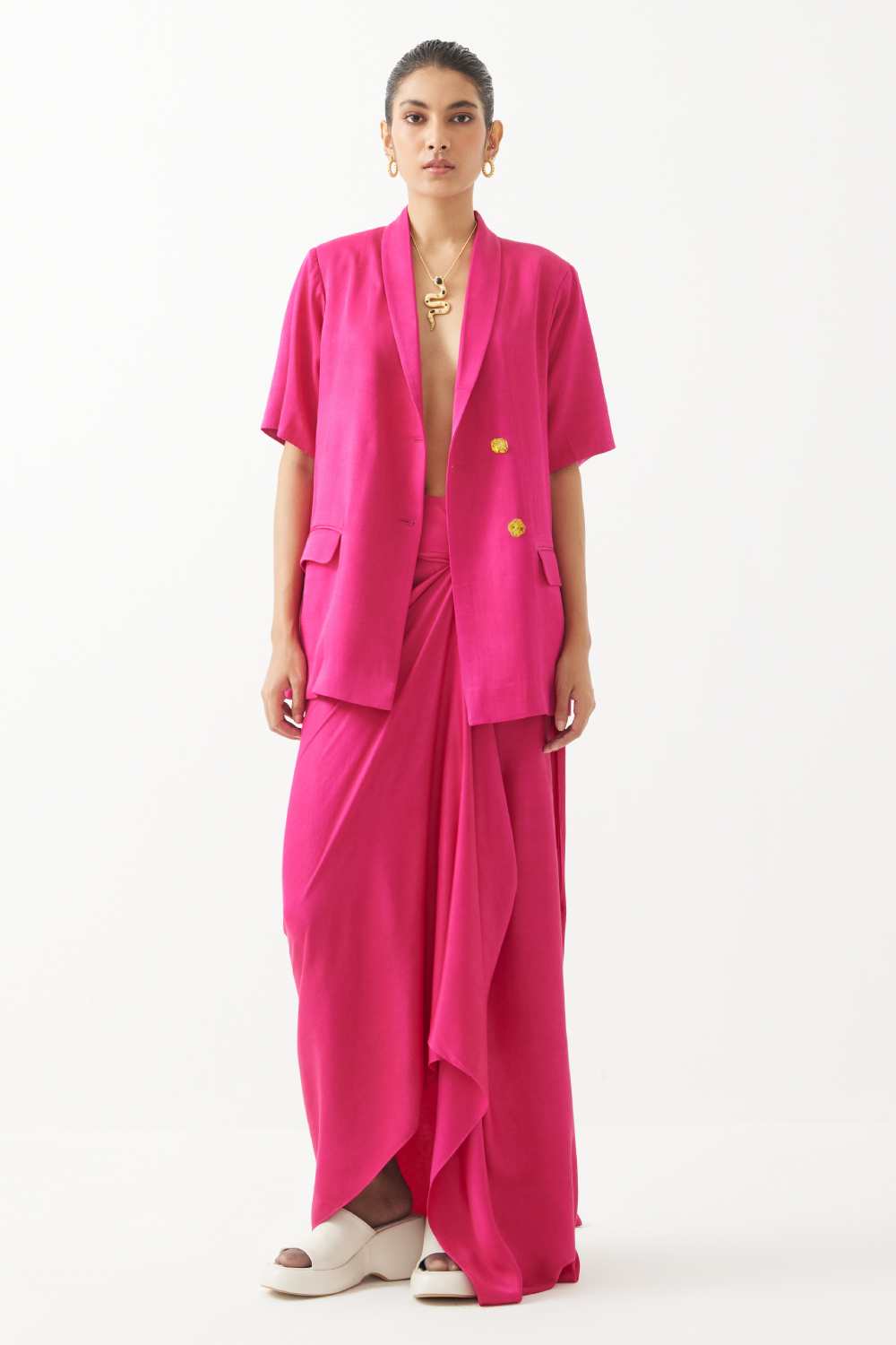 Rani Pink Blazer With Draped Skirt