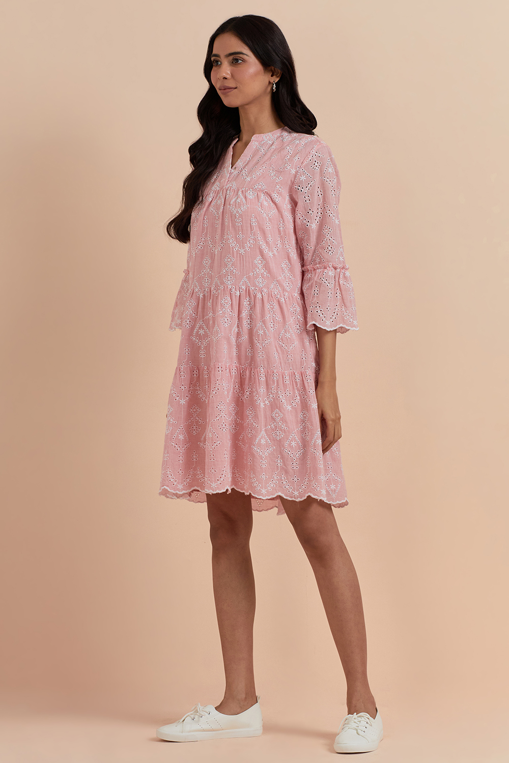 Pink Cotton Embroidered Dress