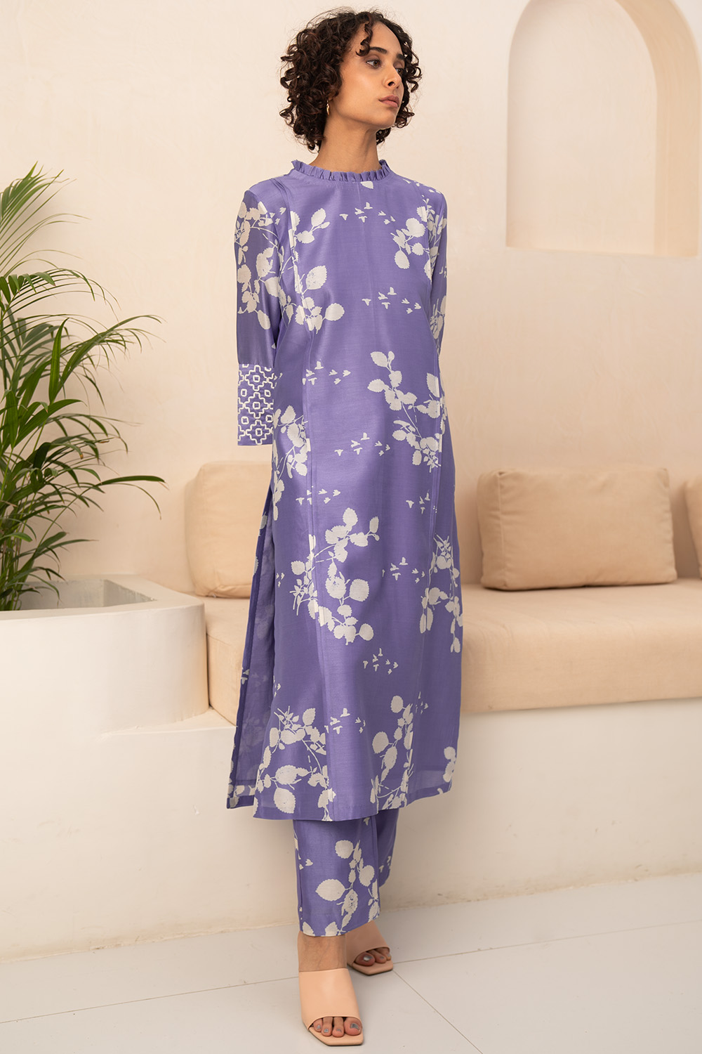 Ivory Floral Printed Tunic And Pant Set