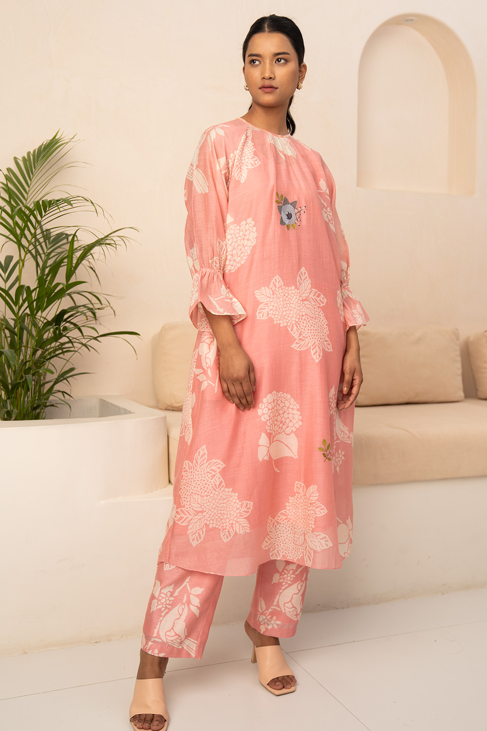 Pink Floral Printed Tunic And Pant 