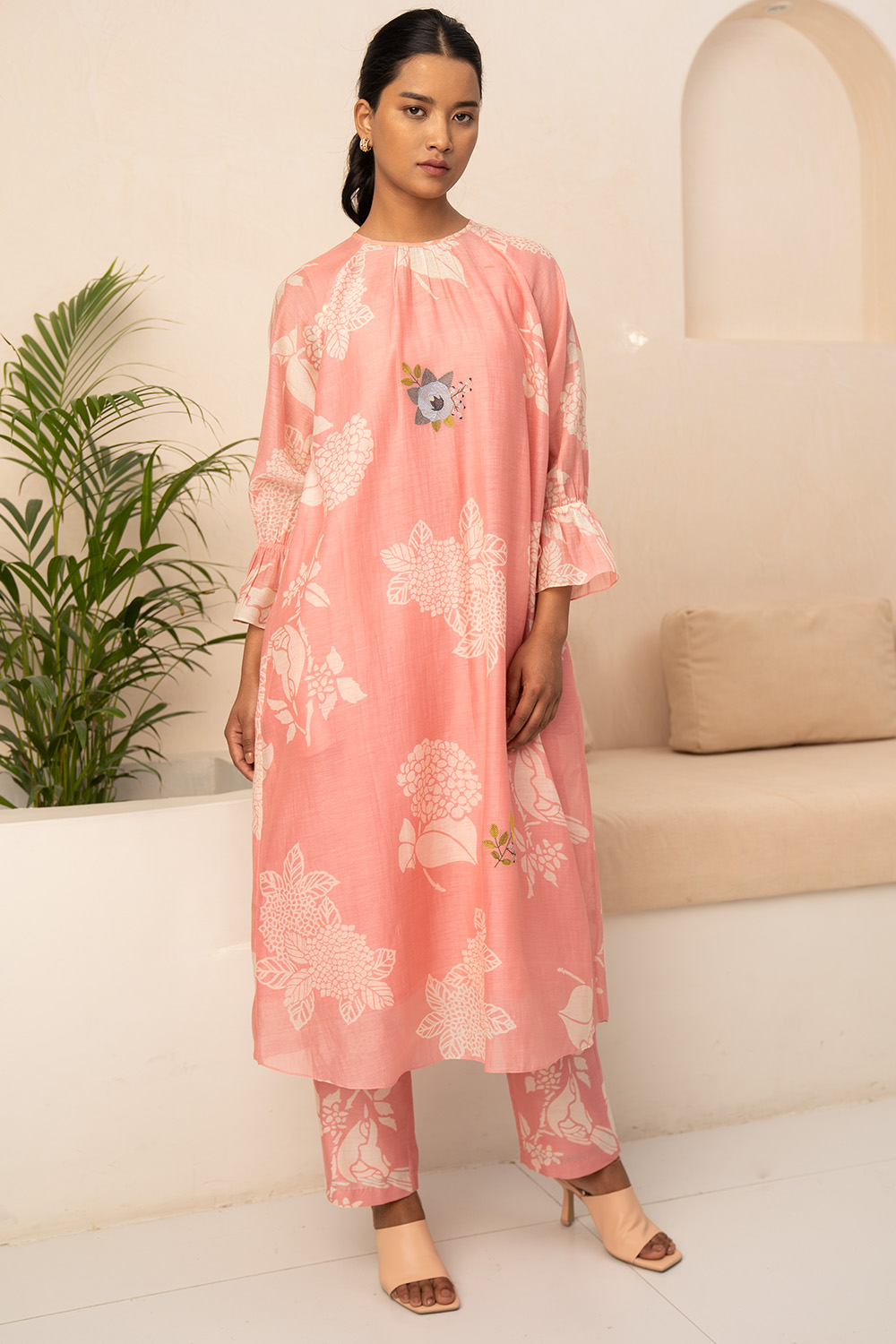 Pink Floral Printed Tunic And Pant 