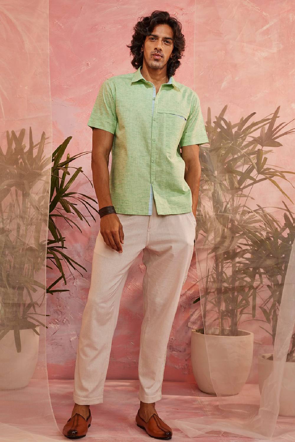 Sun-dae Green Classic Half-Sleeves Shirt 