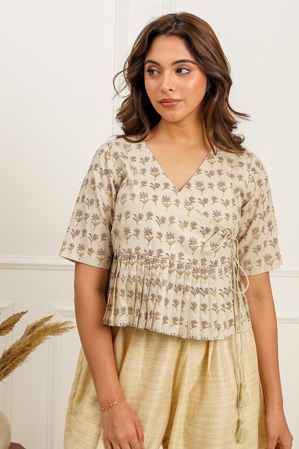 Orchid hand block printed wrap top
