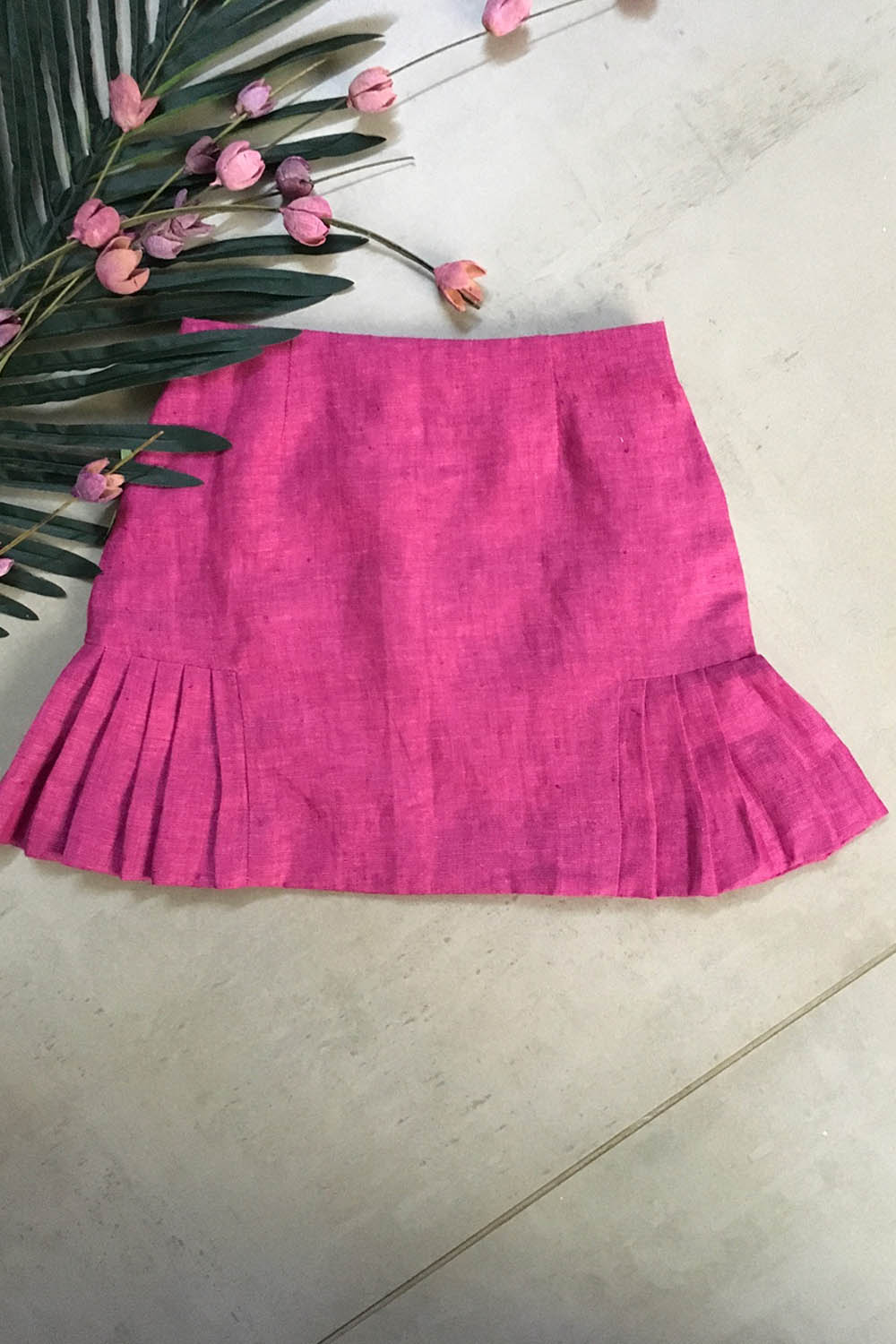 Girls Short Linen Skirt Pink