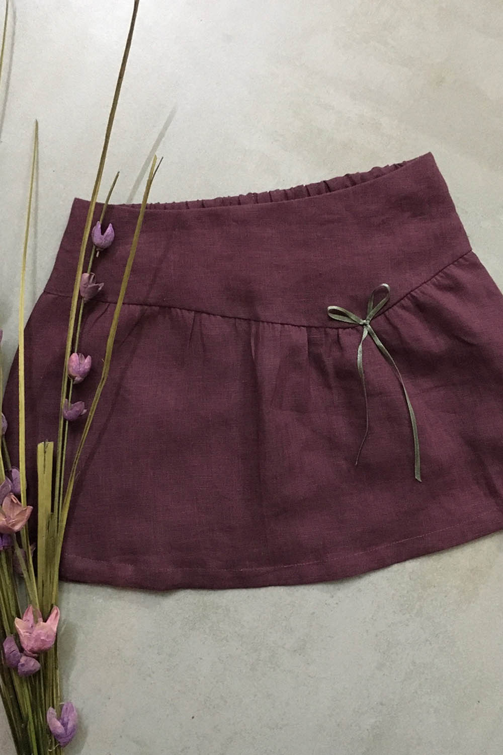 Girls Short Linen Skirt Purple