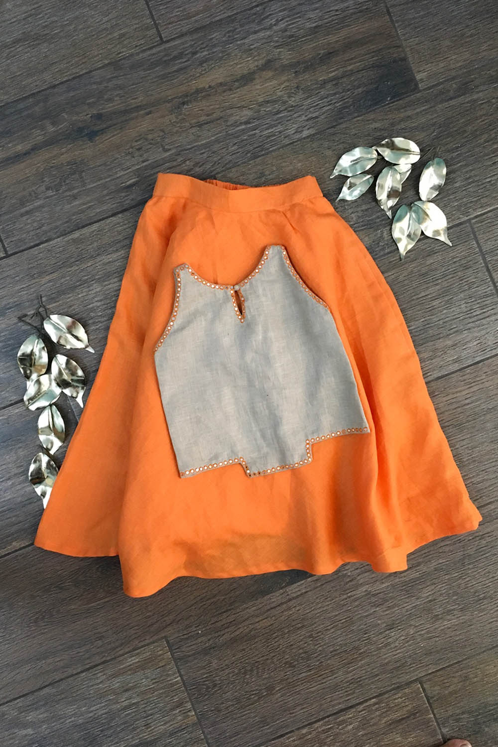 Girls Orange Skirt With Beige Blouse