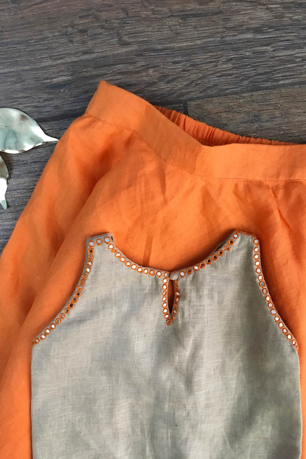 Girls Orange Skirt With Beige Blouse