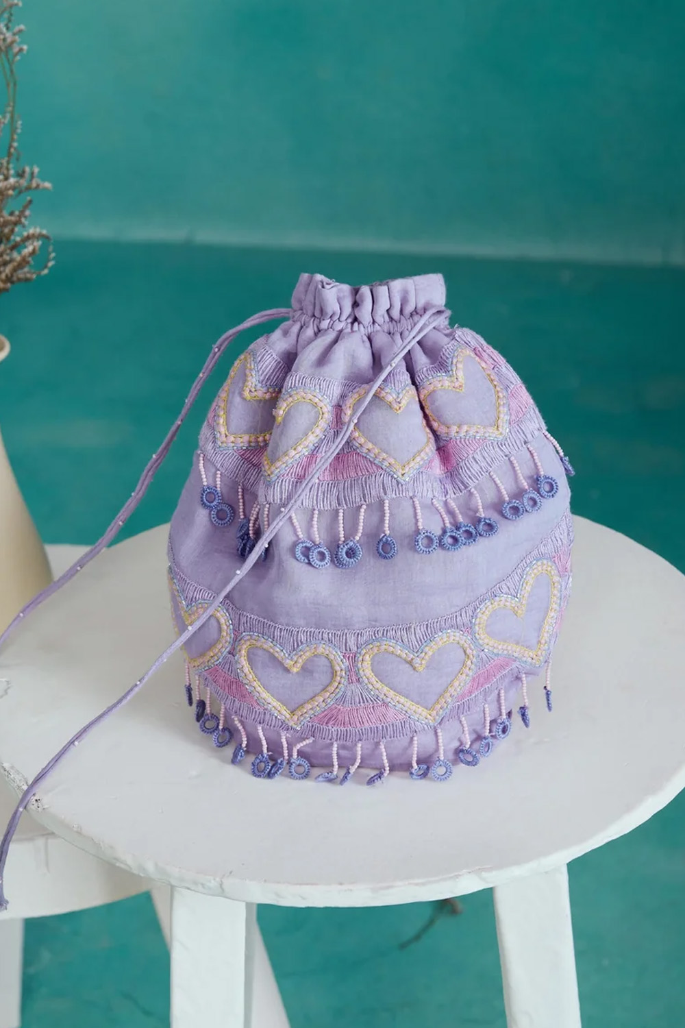 Digital lavender hand embroidered Bag
