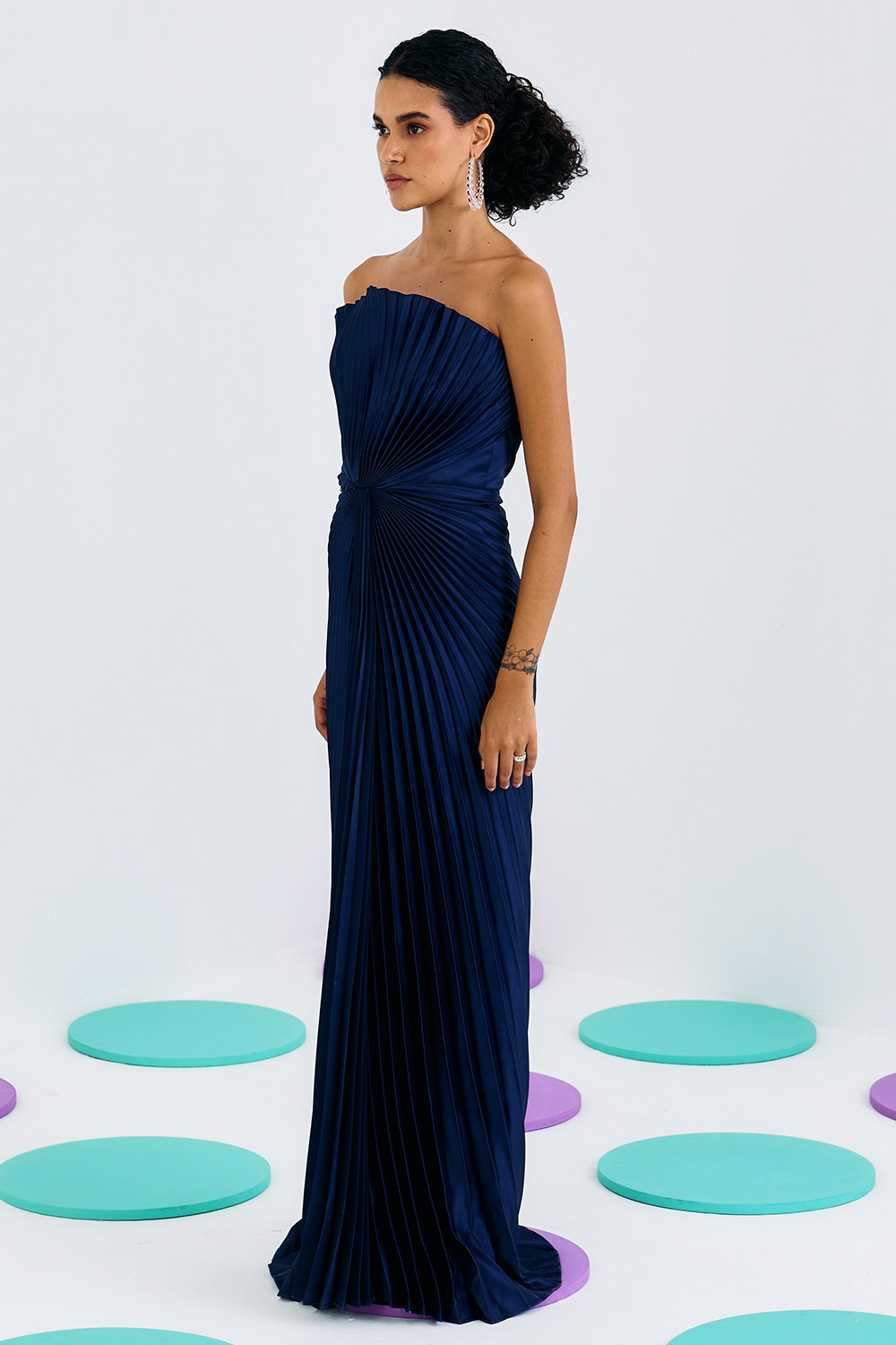 Blue Pleated Tube Gown