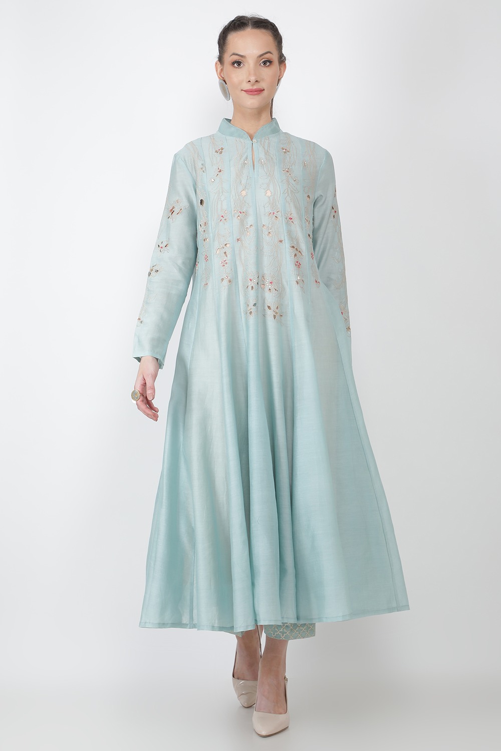 Cutwork Kalidar With Contrast Inner And Pants