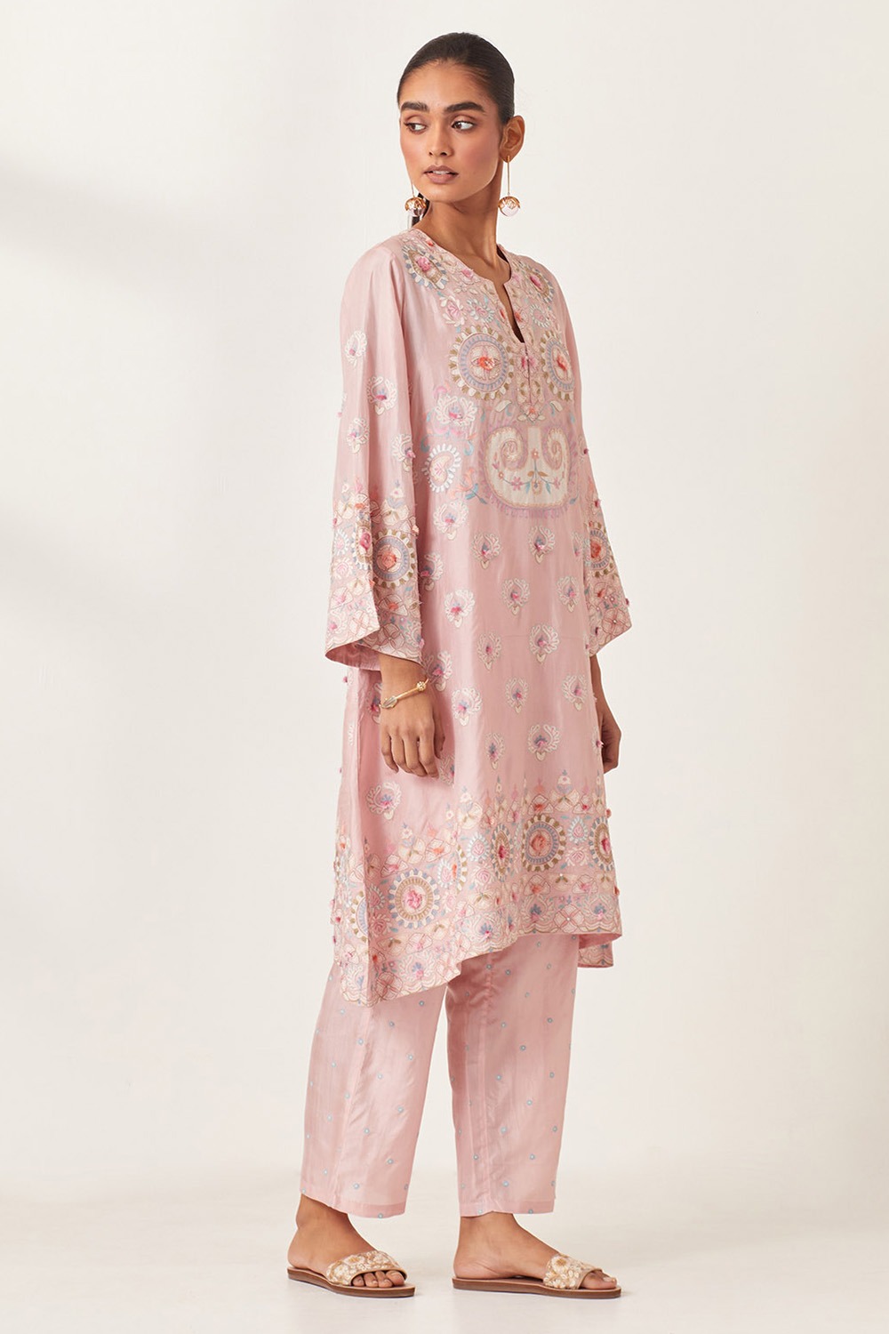 Pink Silk Straight Hem Mid-Length Abha Style Kurta