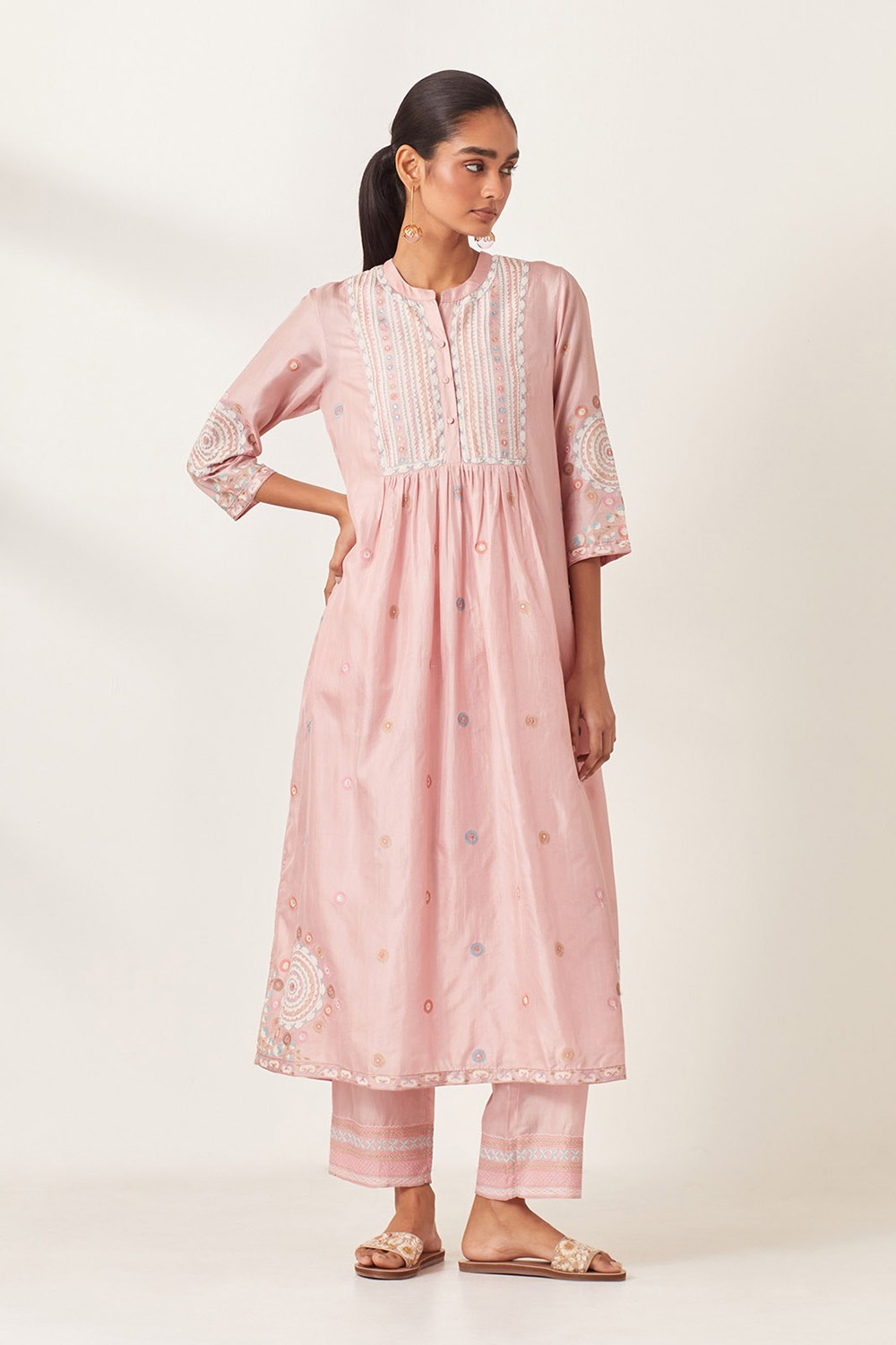 Pink Silk Gathered Kurta-Dress 