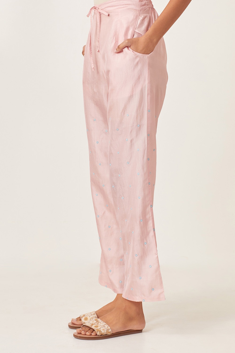 Pink Silk Straight Pants