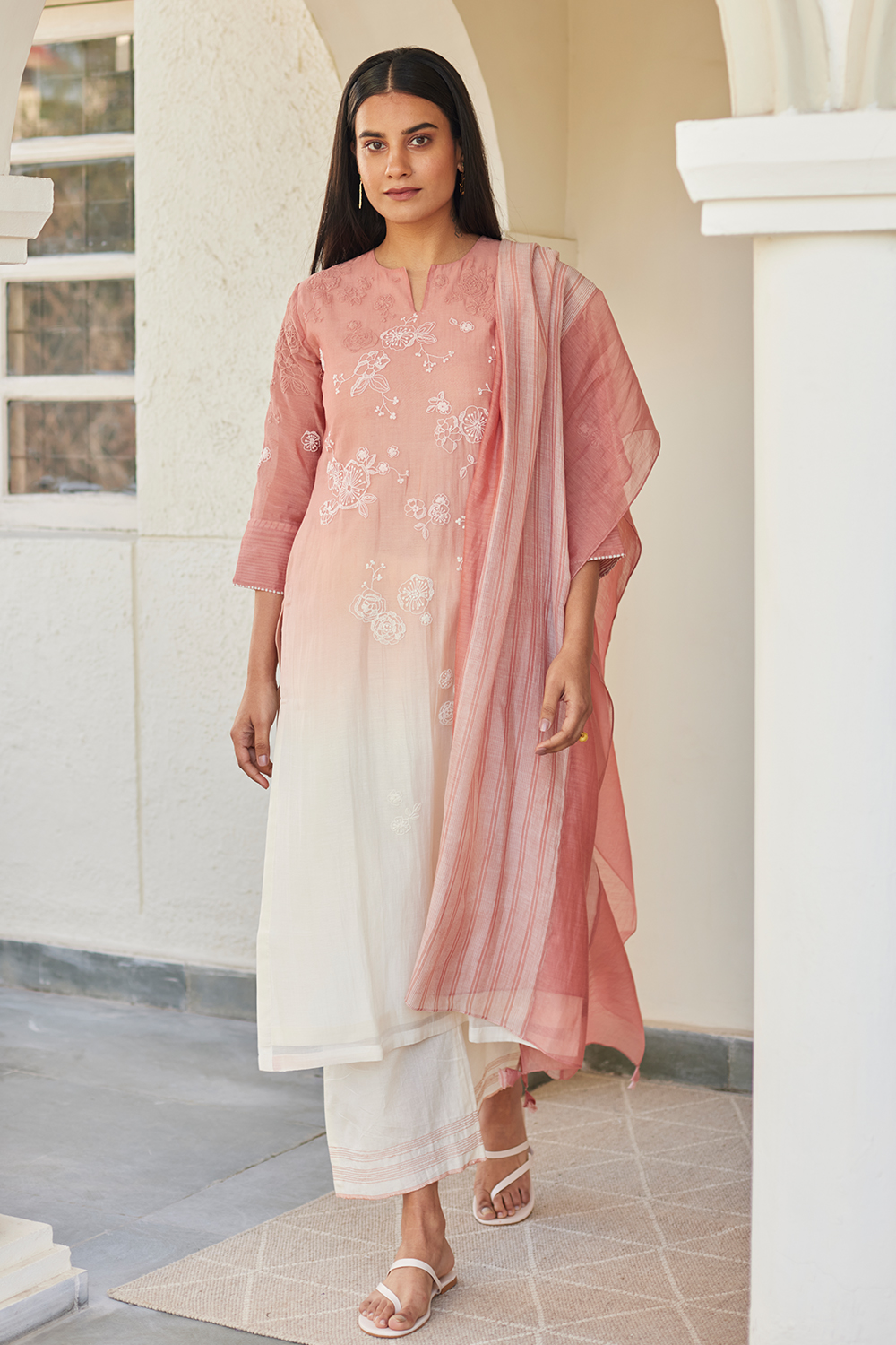 Hibiscus and Pearl Ombre Kurta Set