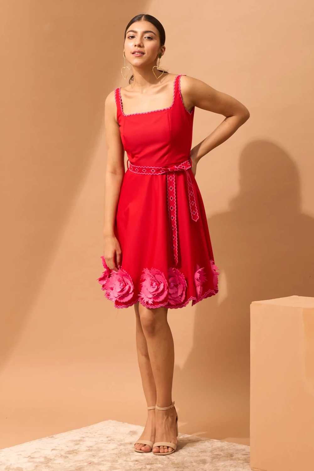 Euphoria Red & Pink Twill Dress