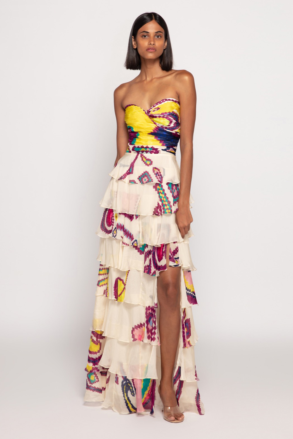 Pasiley Print, 8 Tier Strapless Dress With 