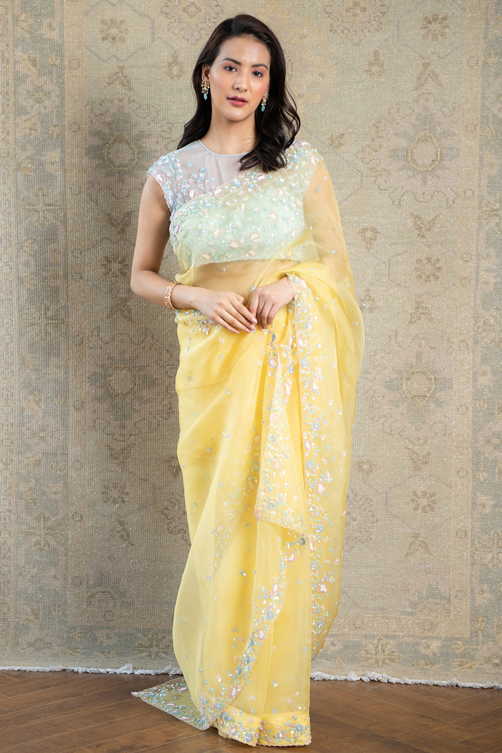 Yellow Chasing Butterfly Saree