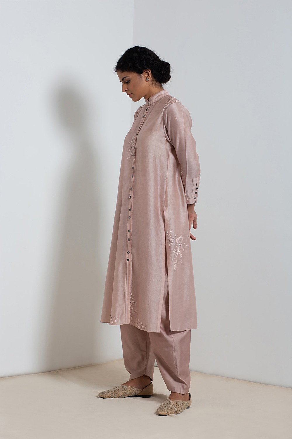 Opal Miniature Rose Bunches Embroidered Kurta