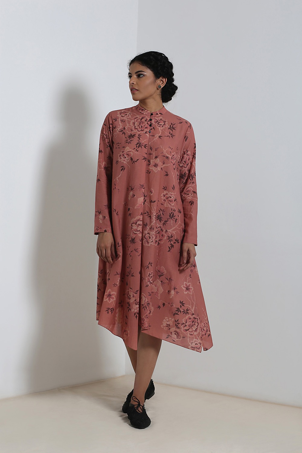 Multicolour Bold Rose Print Asymmetric Dress