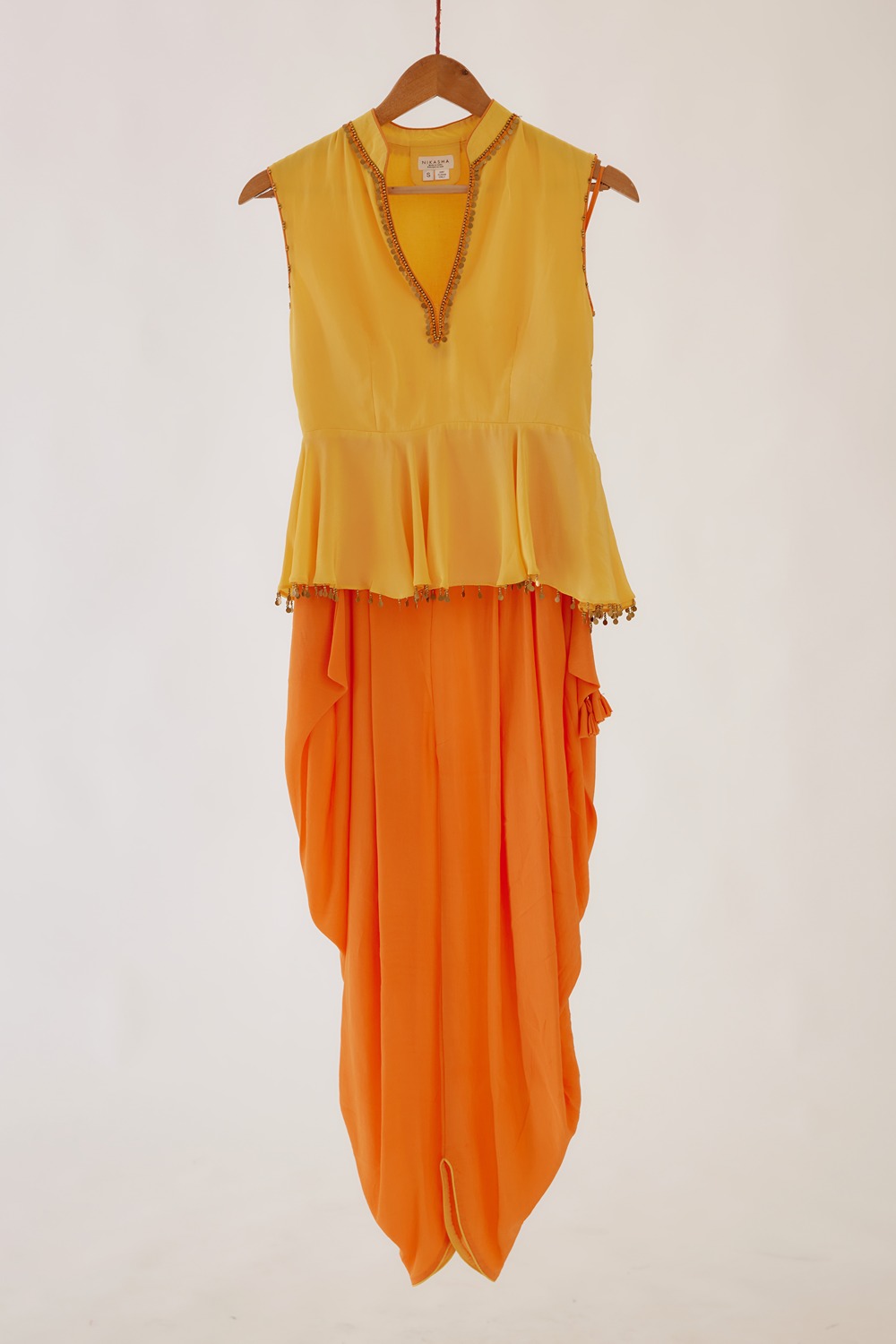 Yellow and Orange Peplun Dhoti Set