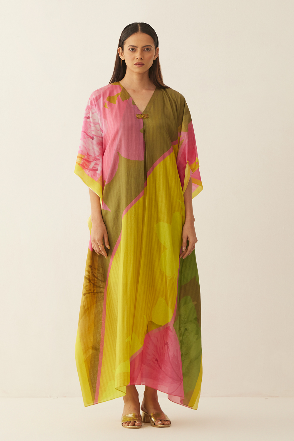 Multicolour Silk Grid Kaftan