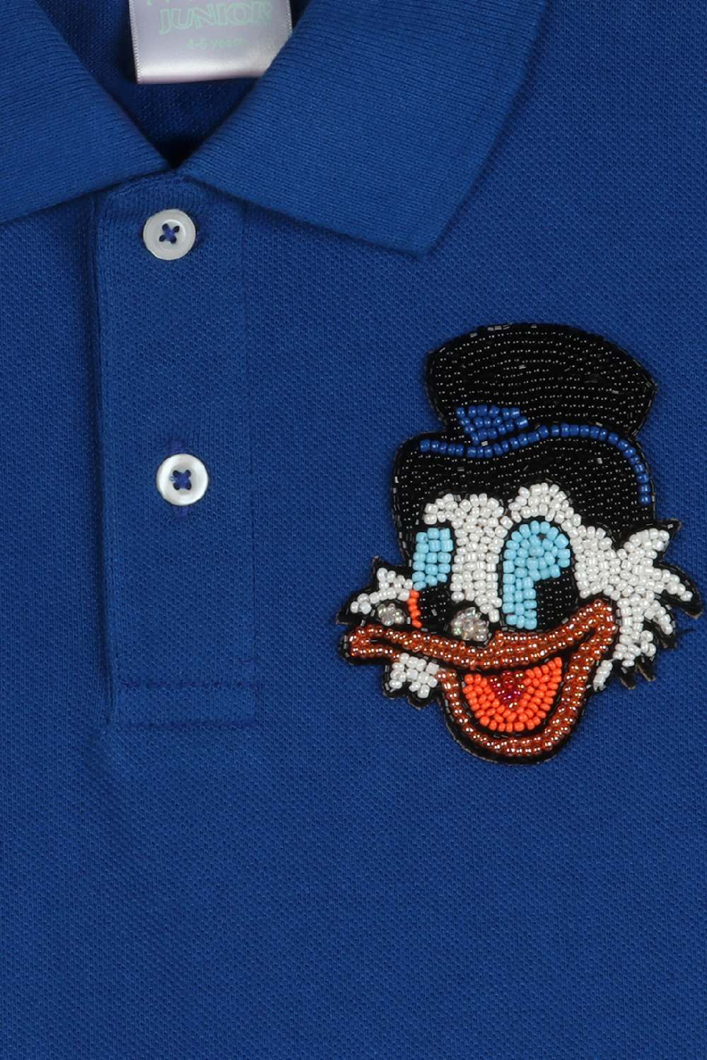 Blue Polo T-Shirt With Hand- Embellished Donald Duck Face Motif